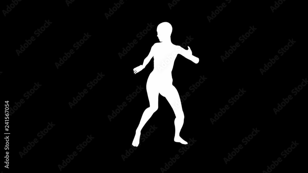 Looping animated 3D dancing female on a masked black background. Looping animated 3D dancing female on a masked black background.