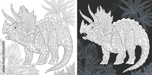 Coloring pages with Triceratops dinosaur