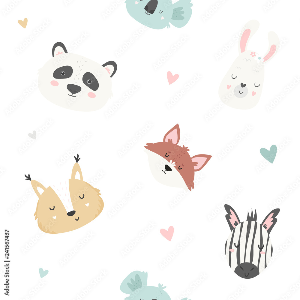Cute seamless pattern with animals. For prints