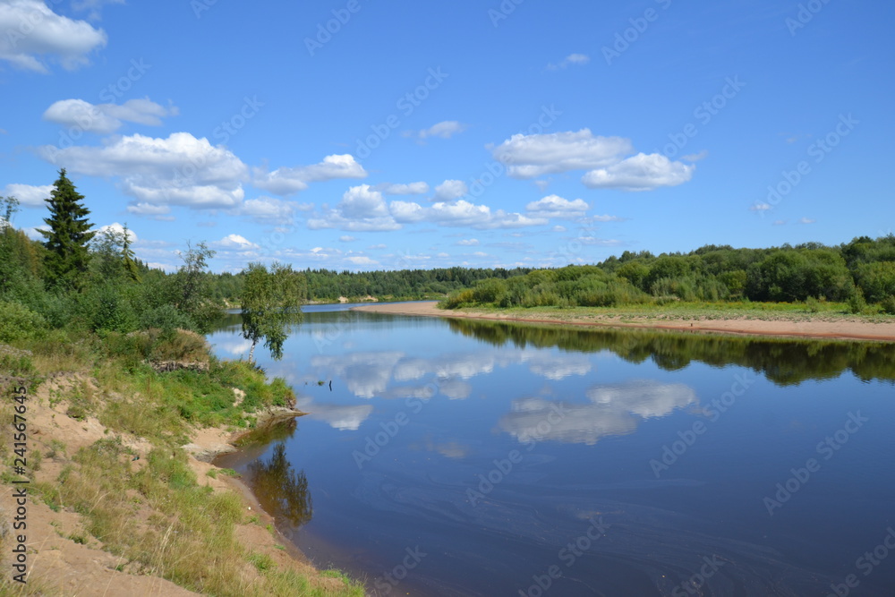 Fototapeta premium summer rest on the banks of the river Kolva in the Urals