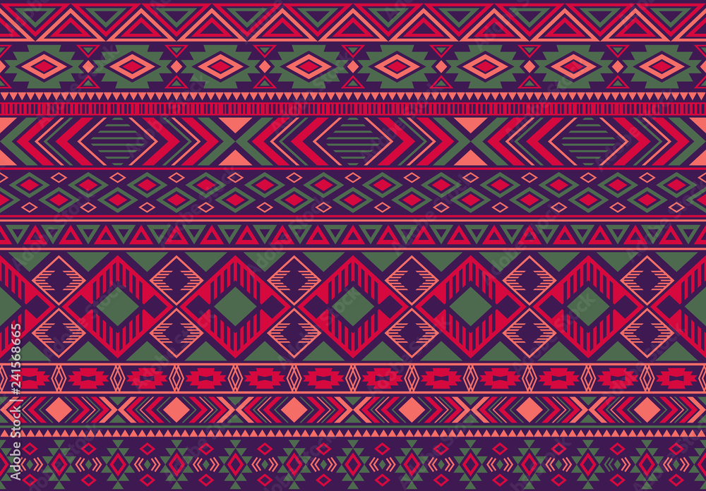 Ikat pattern tribal ethnic motifs geometric seamless vector background. Graphic indonesian tribal motifs clothing fabric textile print traditional design with triangle and rhombus shapes.