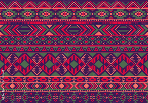 Ikat pattern tribal ethnic motifs geometric seamless vector background. Graphic indonesian tribal motifs clothing fabric textile print traditional design with triangle and rhombus shapes.