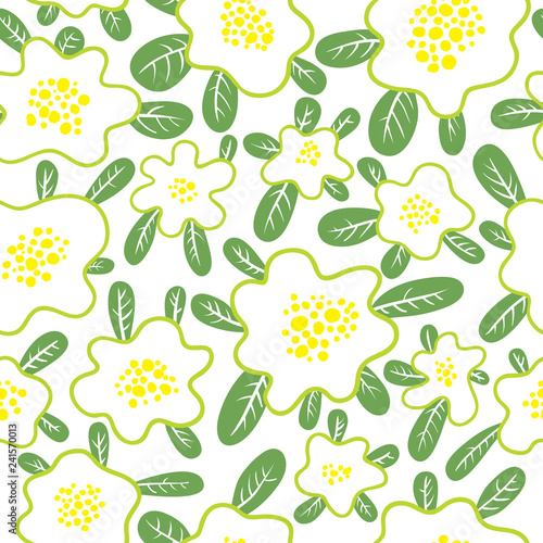 Fototapeta Naklejka Na Ścianę i Meble -  Floral seamless pattern. Background with cute abstract flowers and leaves. Vector illustration.