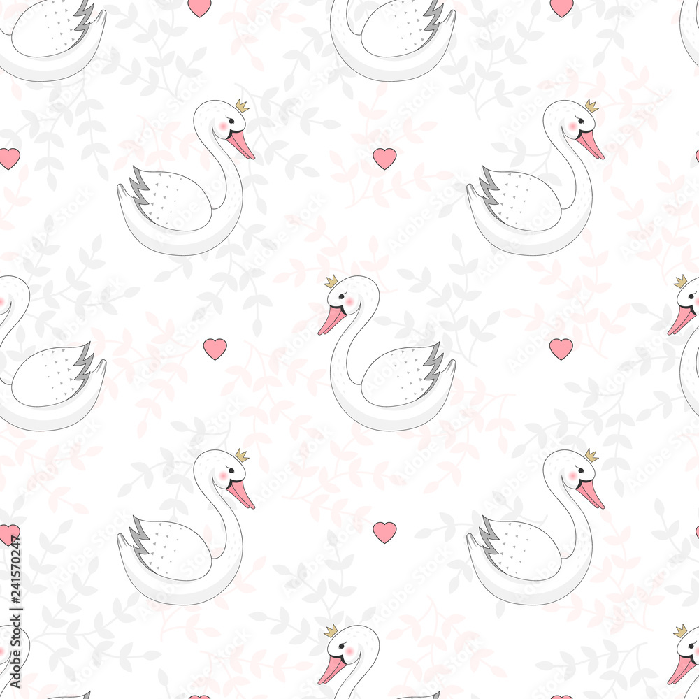 Obraz premium Seamless pattern with white swan