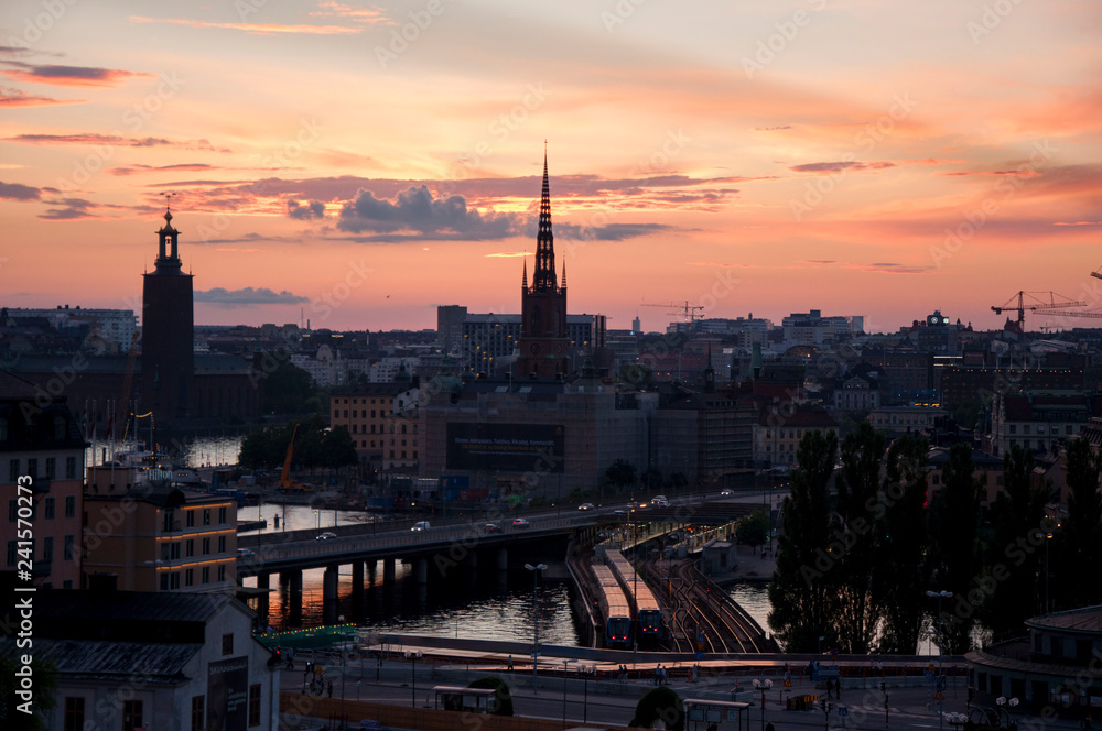 Sunset view of the city in Stockholm