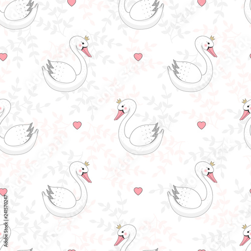 Seamless pattern with white swan