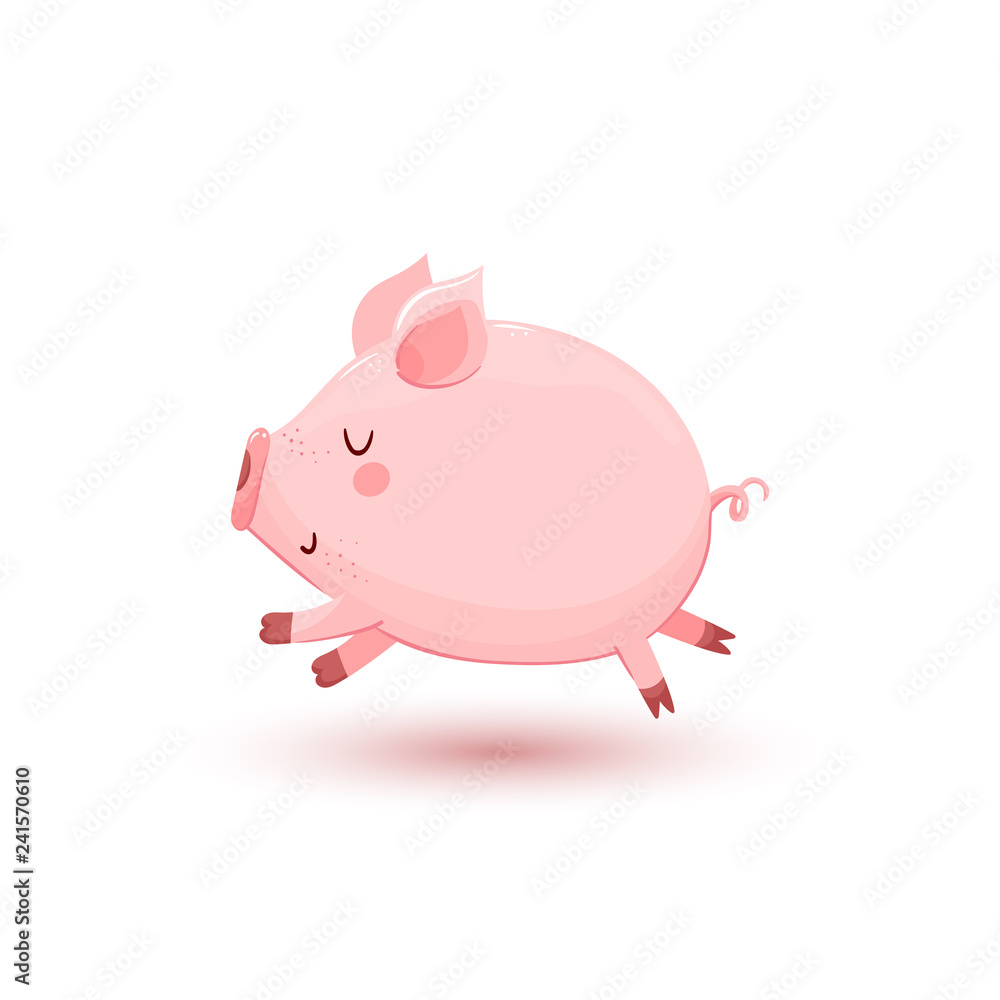 Vector illustration with little running pig Vector illustration with little running pig