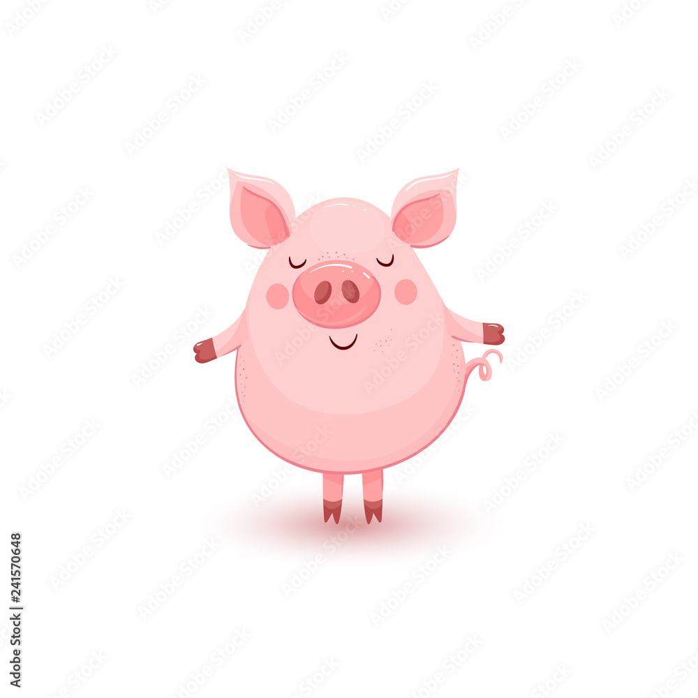Illustration with cute standing pink pig Illustration with cute standing pink pig