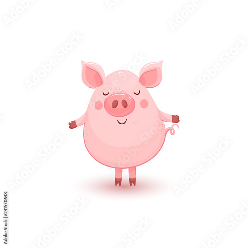 Illustration with cute standing pink pig