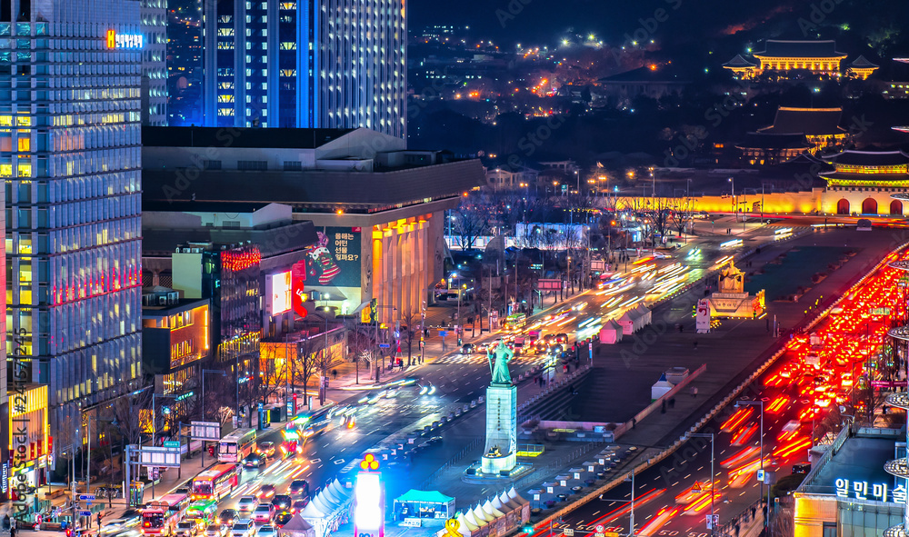 Night view of gwanghwamun plaza  in Seoul south Korea 