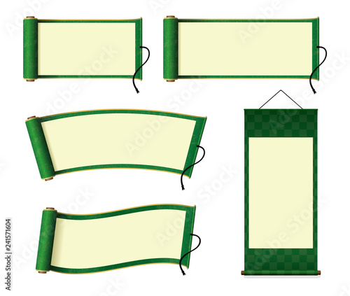 Japanese scroll paper / hanging scroll illustration set (green)  photo