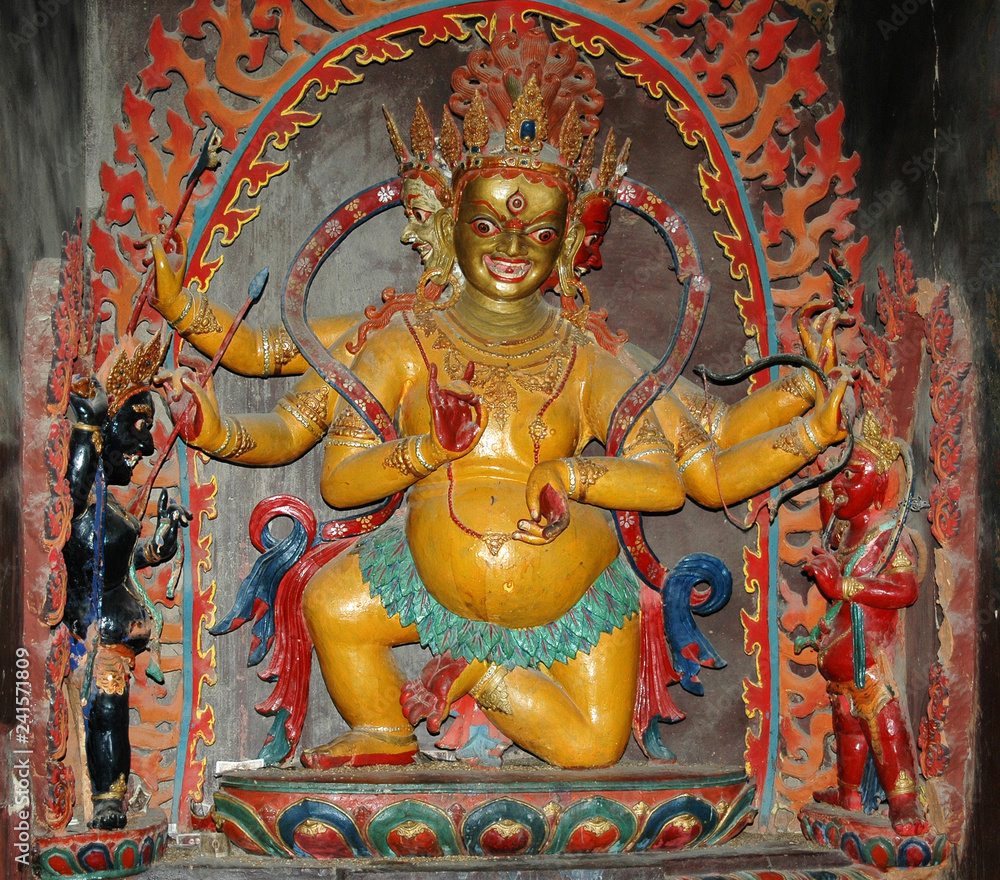 Statue of a Tibetan deity in a Tibetan monastery in the city of Shigatse