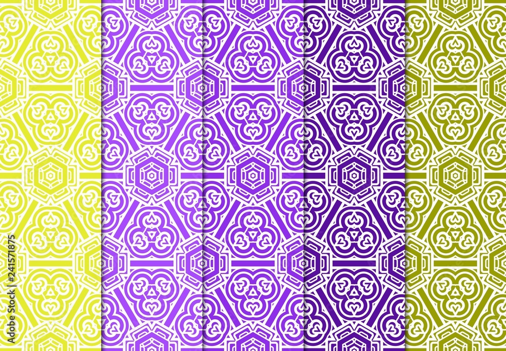 Fototapeta premium Vertical Seamless Patterns Set, Abstract Floral Geometric Texture. Ornament For Interior Design, Greeting Cards, Birthday Or Wedding Invitations, Paper Print. Ethnic Background In East Style
