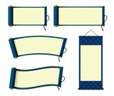 Japanese scroll paper / hanging scroll illustration set (blue) 