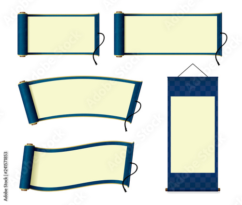 Japanese scroll paper / hanging scroll illustration set (blue) 