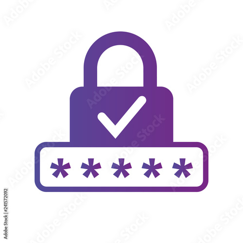 Pin code and lock. Simple icon with checkmark. Password protected. vector illustration isolated on white background.