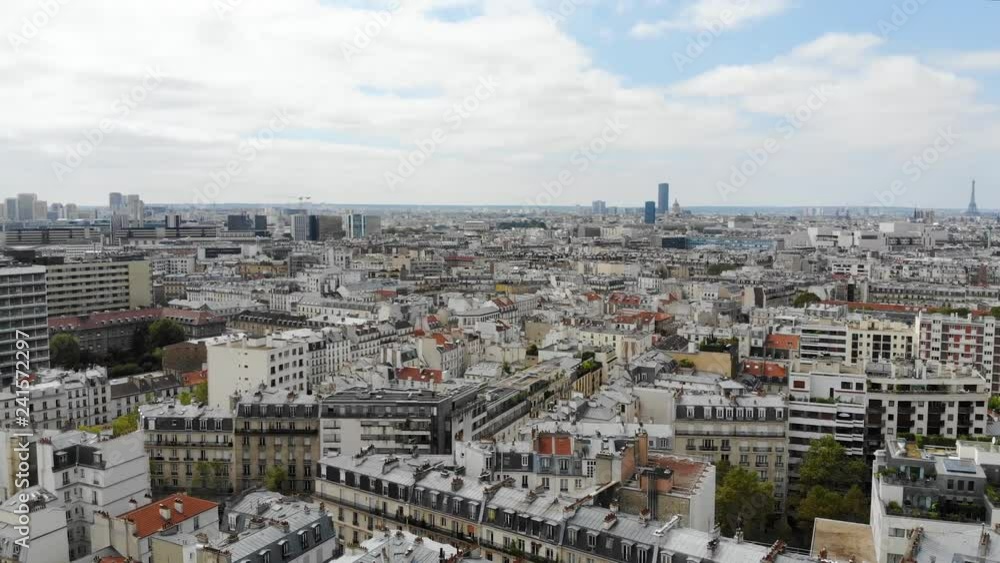 Flying Over Paris. View from drone Flying Over Paris. View from drone