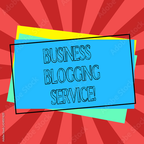 Text sign showing Business Blogging Service. Conceptual photo publishing shortform content of a business Pile of Blank Rectangular Outlined Different Color Construction Paper photo