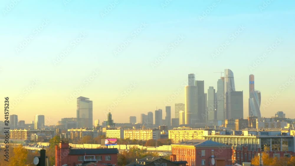 Panorama of Moscow with skyscrapers business center at sunset. Moscow. Russia Panorama of Moscow with skyscrapers business center at sunset. Moscow. Russia
