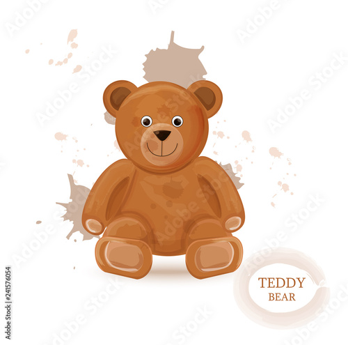 Teddy bear isolated Vector watercolor. lovely cute cartoon style bears