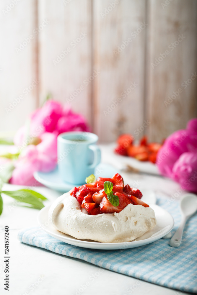Strawberry Pavlova dessert