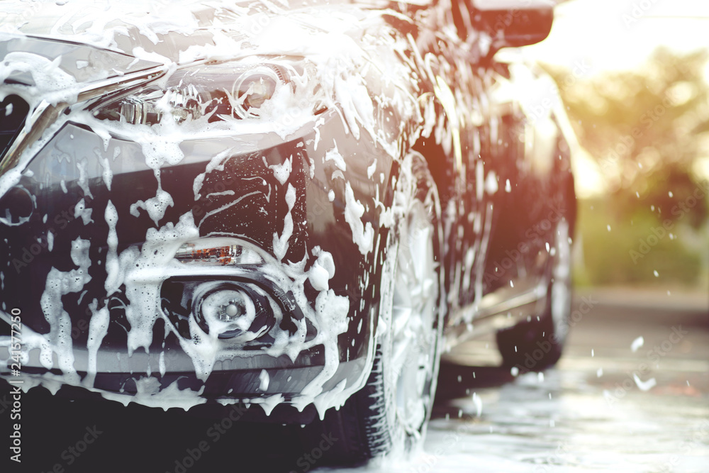 Outdoor Car Wash with Foam Soap Stock Image - Image of clean, hand