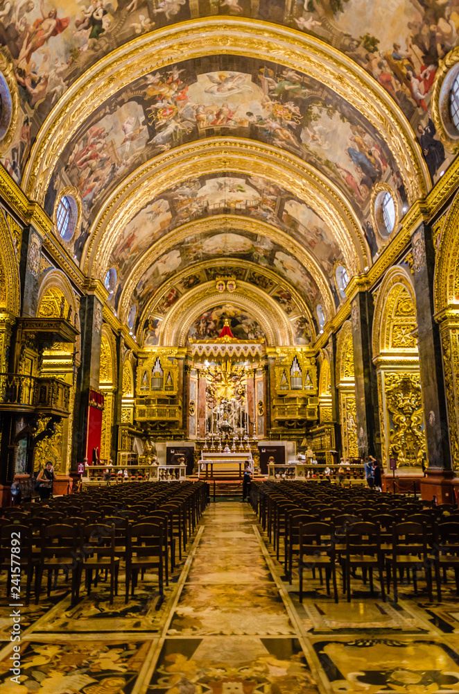 St John's Co-Cathedral a gem of Baroque art and architecture interior. Valetta, Malta