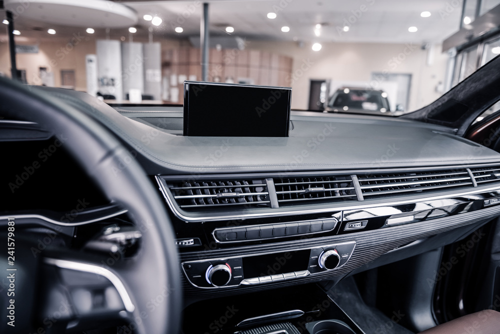 Close up of spacious new passenger car saloon from inside