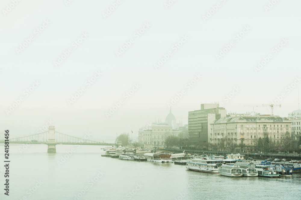 Naklejka premium view of historic architectural in Budapest from Danube