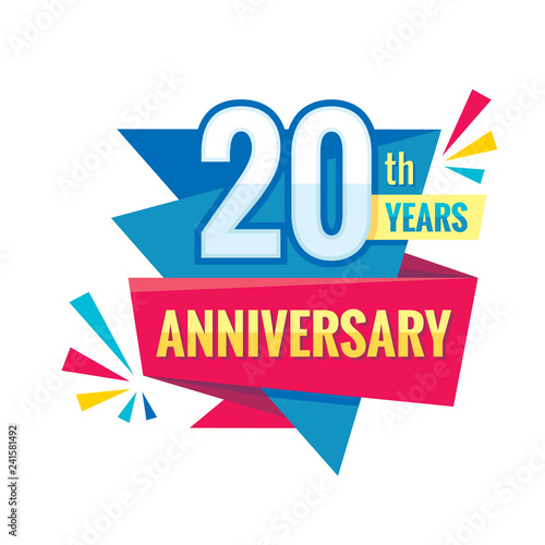 Creative emblem 20 th years anniversary. Twenty template logo badge design element. Abstract geometric banner on white background.