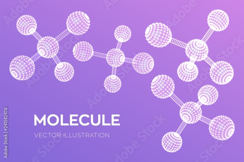 Molecule Structure. Dna, atom, neurons. Molecules and chemical formulas. 3D Scientific molecule background for medicine, science, technology, chemistry, biology. Vector illustration.