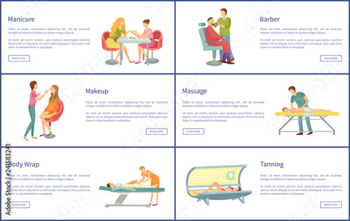 Manicure and Manicurist Tanning Posters Set Vector