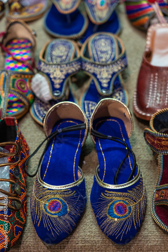 colorful embroidered shoes at the bazaar