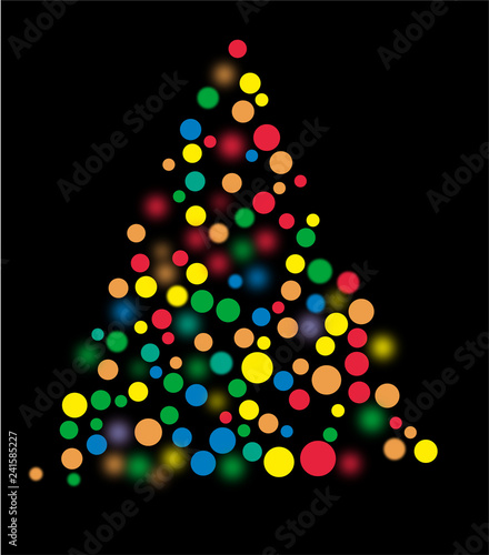 Christmas tree with colored lights on black background