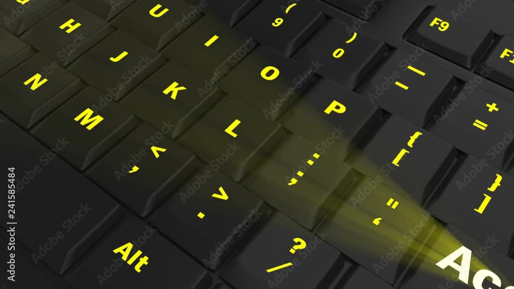 pointing the camera on yellow glowing Accept key on black computer keyboard pointing the camera on yellow glowing Accept key on black computer keyboard