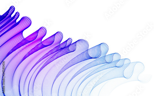 3d particles mesh array, transparent tulle textile on wind flowing. Round points vector effect illustration. Blended mesh, 3d calming tranquil wallpaper.