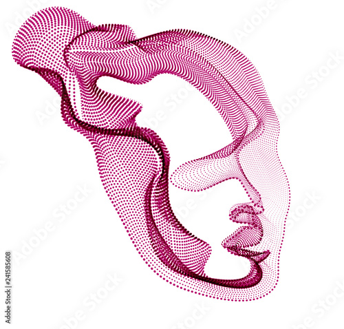 Abstract artistic human head portrait made of dotted particles array, vector illustration of Artificial Intelligence, software digital visual interface.