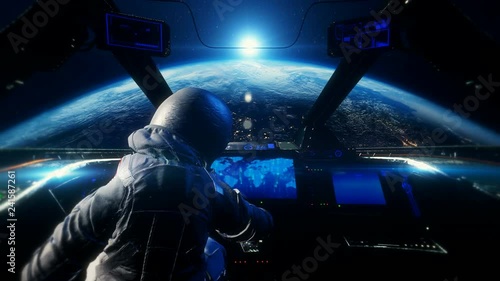 Astronaut in spaceship above earth