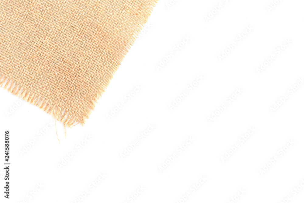 Fototapeta premium Back brown Fabric canvas texture isolate background with clipping path blank space for text design. Clean yellow beige Hessian sackcloth wool pleat woven concept cream sack pattern color.
