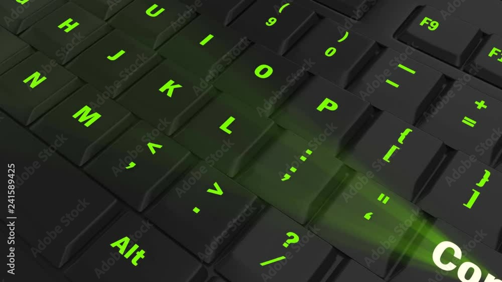 pointing the camera on green glowing Connect key on black computer keyboard pointing the camera on green glowing Connect key on black computer keyboard