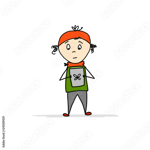 Boy with gadget, sketch for your design