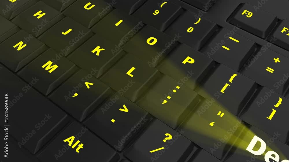 pointing the camera on yellow glowing Declare key on black computer keyboard pointing the camera on yellow glowing Declare key on black computer keyboard