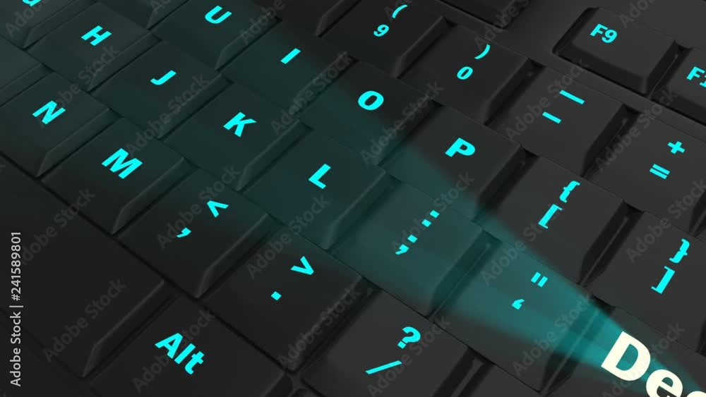 pointing the camera on blue glowing Declare key on black computer keyboard pointing the camera on blue glowing Declare key on black computer keyboard