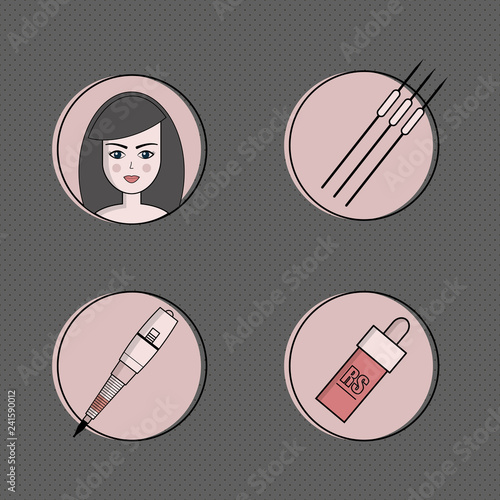 Vector set of equipment for permanent make-up. Used for icons on the site, business cards