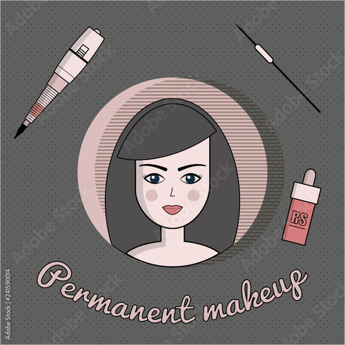 Vector set of equipment for permanent make-up. Used for icons on the site, business cards