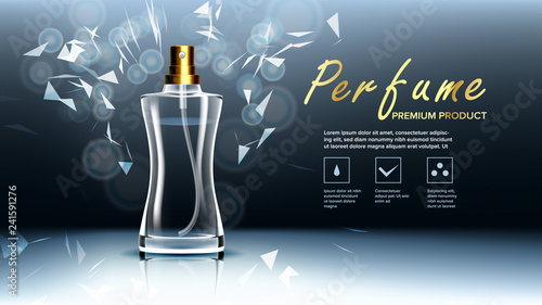 Cosmetic Glass Packaging Vector. Soft Spray. Perfume, Essence. Bottle. 3D Isolated Transparent Realistic Mockup Template Illustration