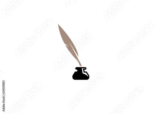 Writing Quill Feather Pen and Ink Well logo