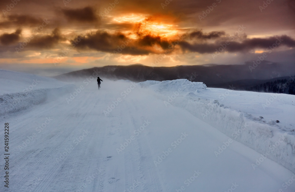 Woman lost in the snowstorm