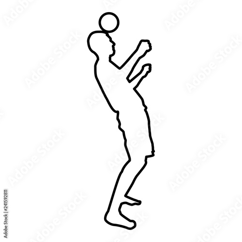 Man kicks the ball on head. Soccer player taps ball with his head Football concept Juggling trick with ball icon black color vector illustration flat style image