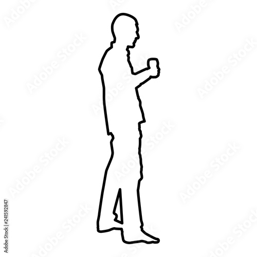 Man holds in hand glass of wine about to make toast Holiday concept icon black color vector illustration flat style image